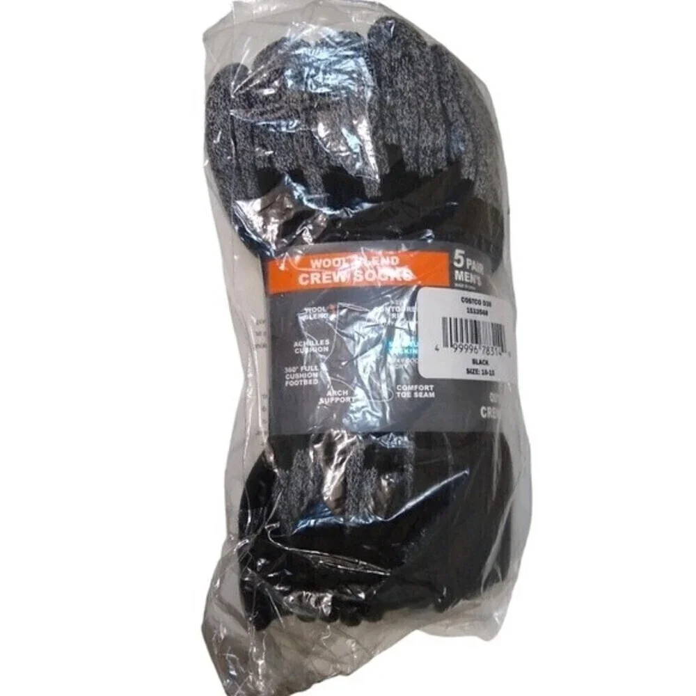 Weatherproof Men's Black Outdoor Crew Sock, 5-pair Wool Blend